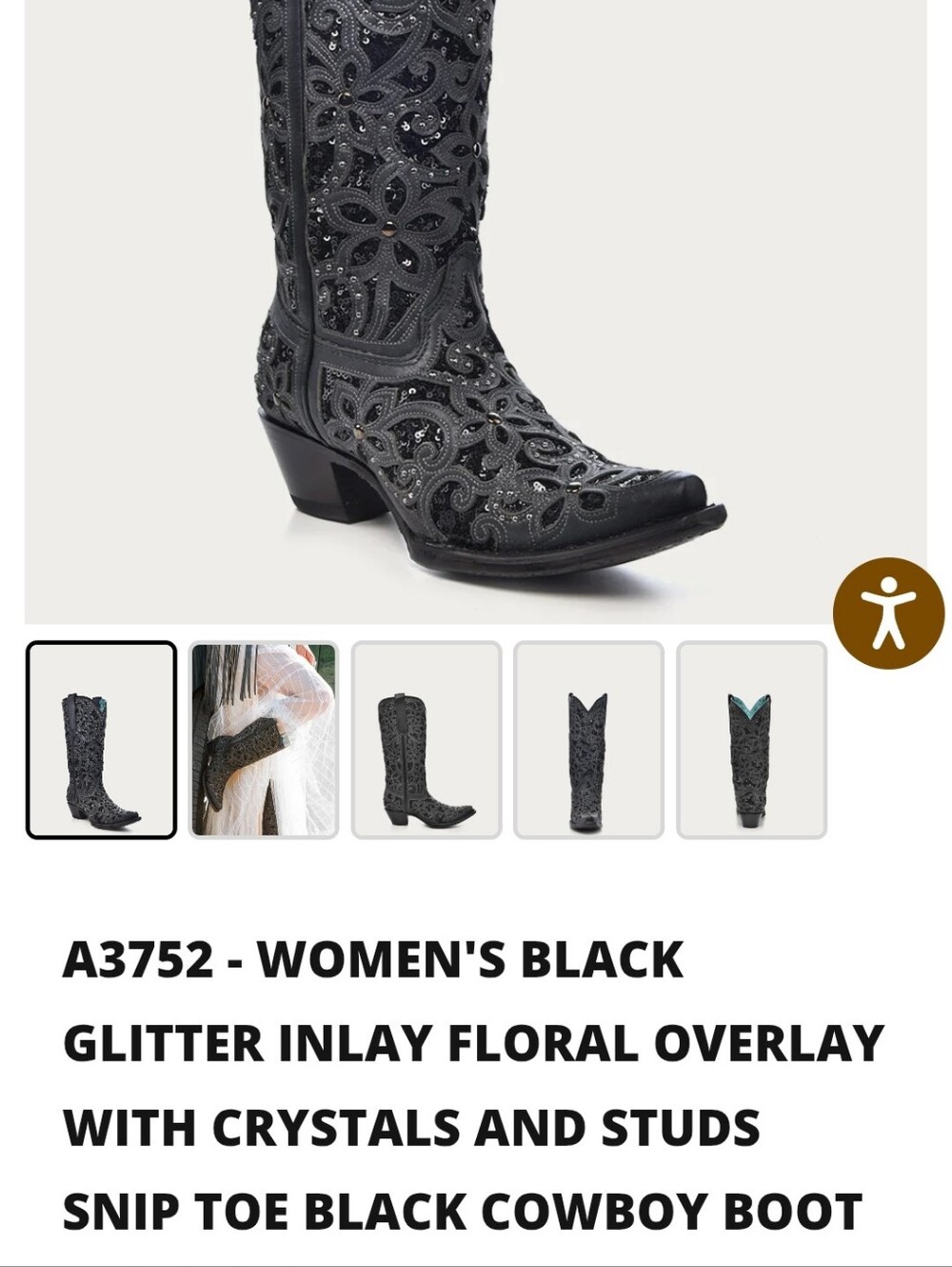Corral Black Embroidered Western Boots with Glitter Inlay Size 6.5 - Picture 9 of 9